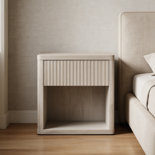 White Alder Fluted Nightstand with Drawer