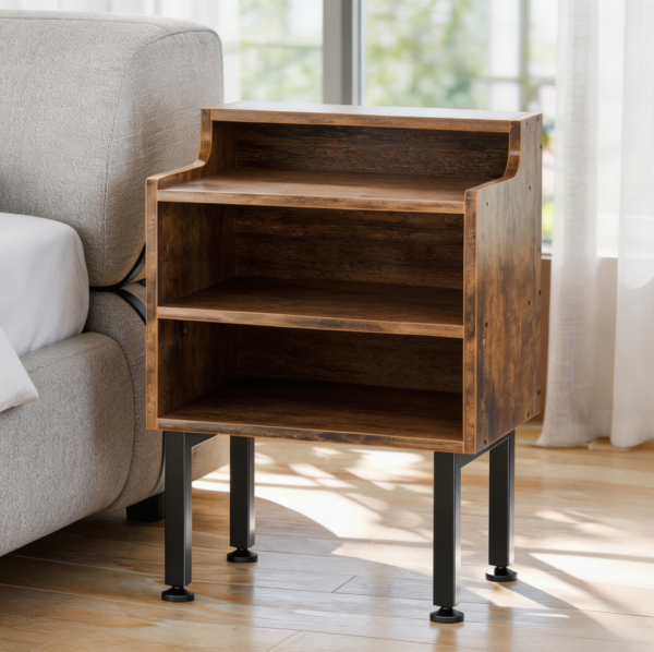 Rustic Brown Wood Nightstand with Open Shelf