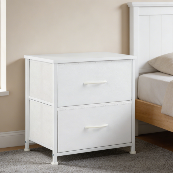 White Nightstand with 2 Fabric Drawers