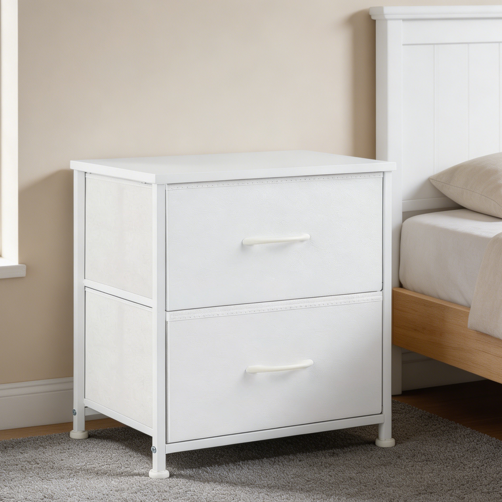 White Nightstand with 2 Fabric Drawers